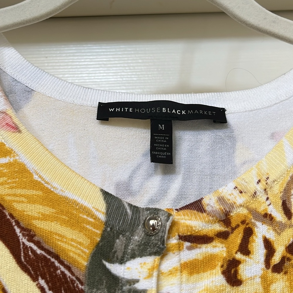 White House Black Market Havana Gardens Yellow Floral Print Cardigan Medium - Picture 3 of 6